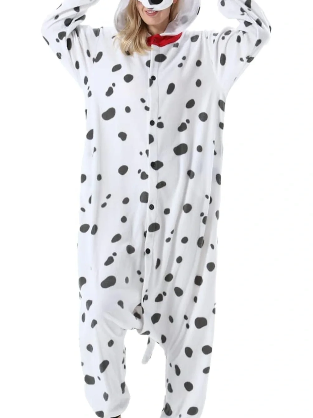 Kids L/XL or women Xs/S 3 Plush Hooded One-Piece Loungewear pug Dalmatian cat